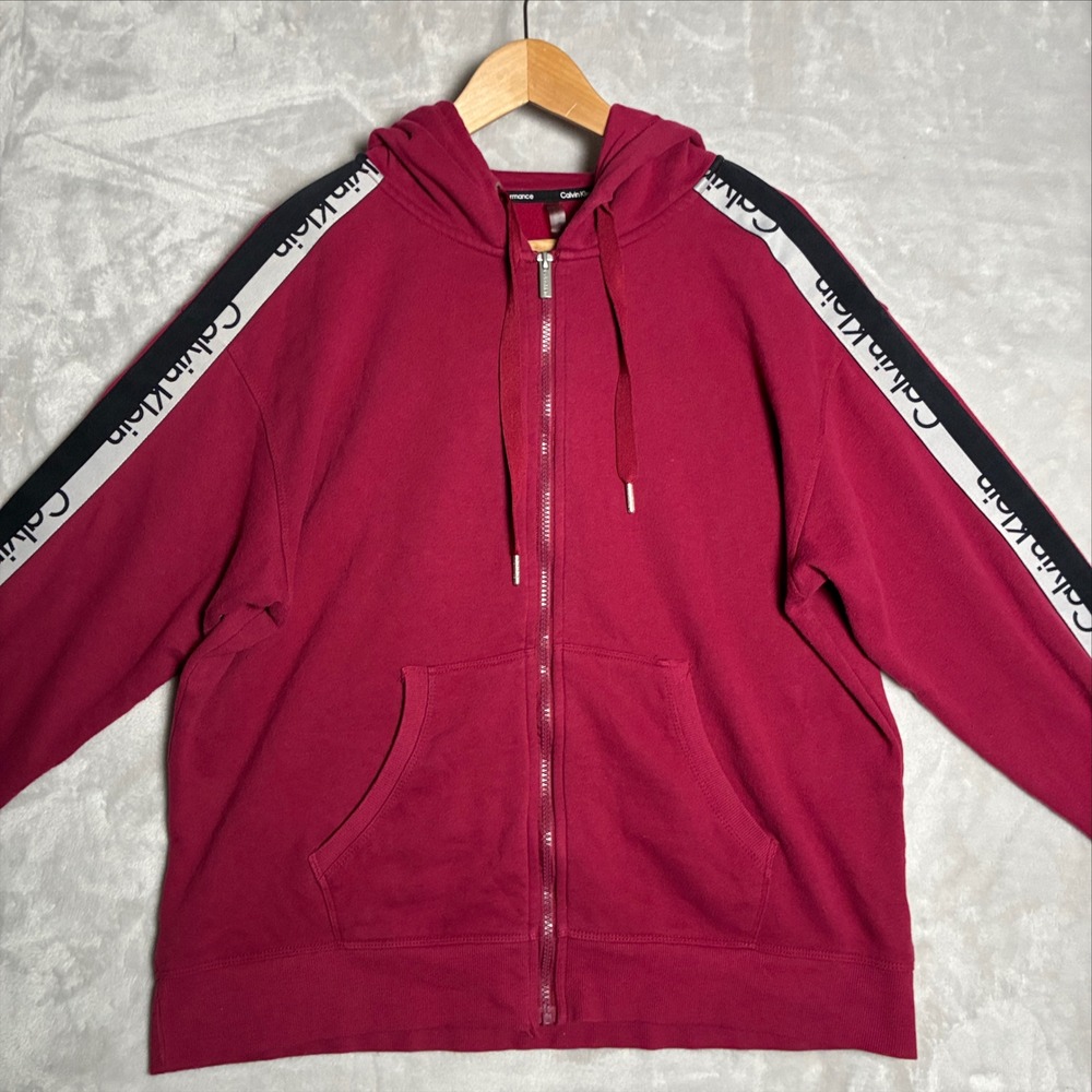 Calvin Klein Performance Womens XL Red Logo Tape Full Zip Hoodie Sweatshirt